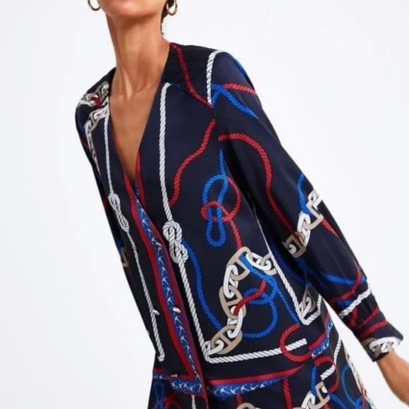 Zara Nautical Chain Print Blouse - Size S - Picture 7 of 9